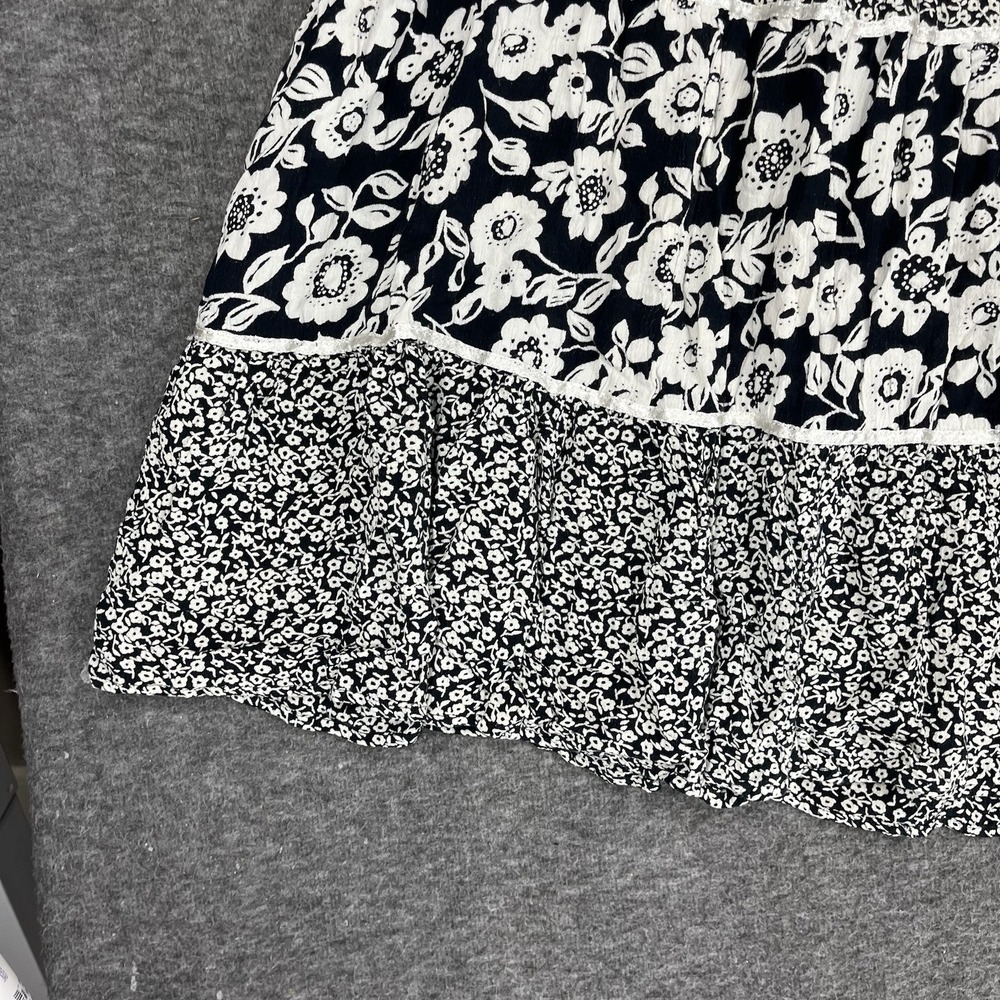 Vintage Cathy Daniels Peasant Skirt Size M Black White Floral Tiered Midi Boho - Picture 6 of 14